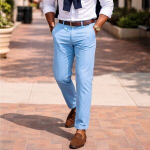 Brooks Brothers Milano Pants Men 35x30 Blue Chino 100% Cotton Golf Preppy